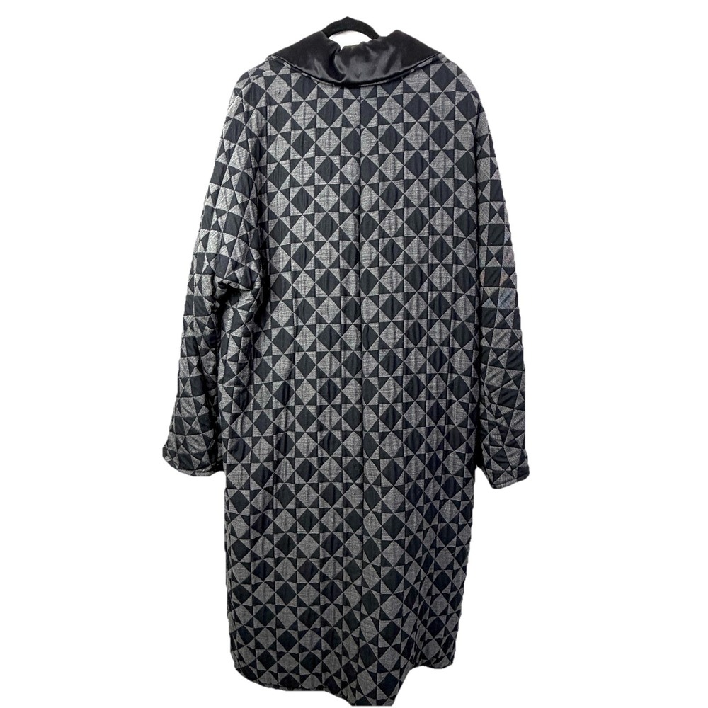Vintage‎ Quilted Long Wool Coat 2X/3X Made In Italy Black Gray Tumbling Block - Picture 16 of 16